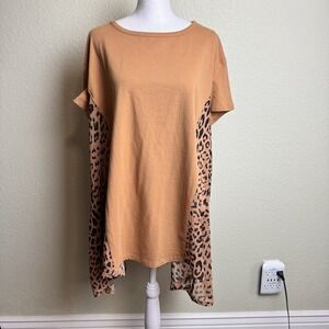 DG2 Diane Gilman Women's Top Tunic Short Sleeve Sheer Leopard‎ Print Size M